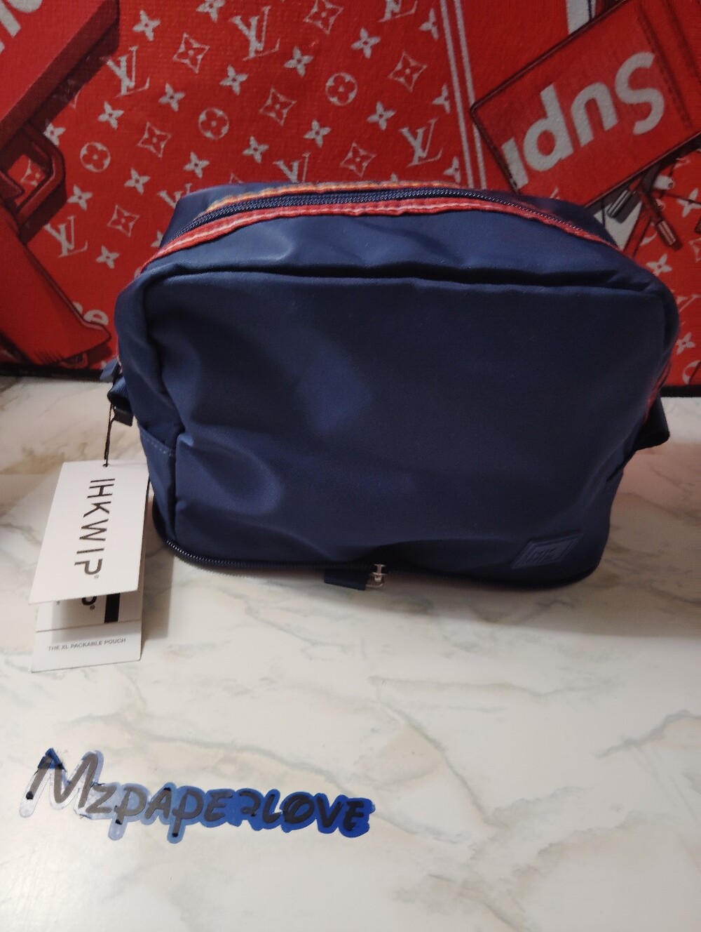 IHKWIP Navy Toiletry Bag with Red Zipper Trim